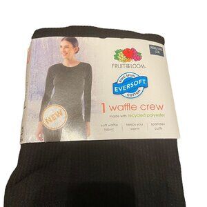 Fruit Of The Loom Women’s Thermal Shirt Small 4-6 Waffle Crew Black‎ NEW